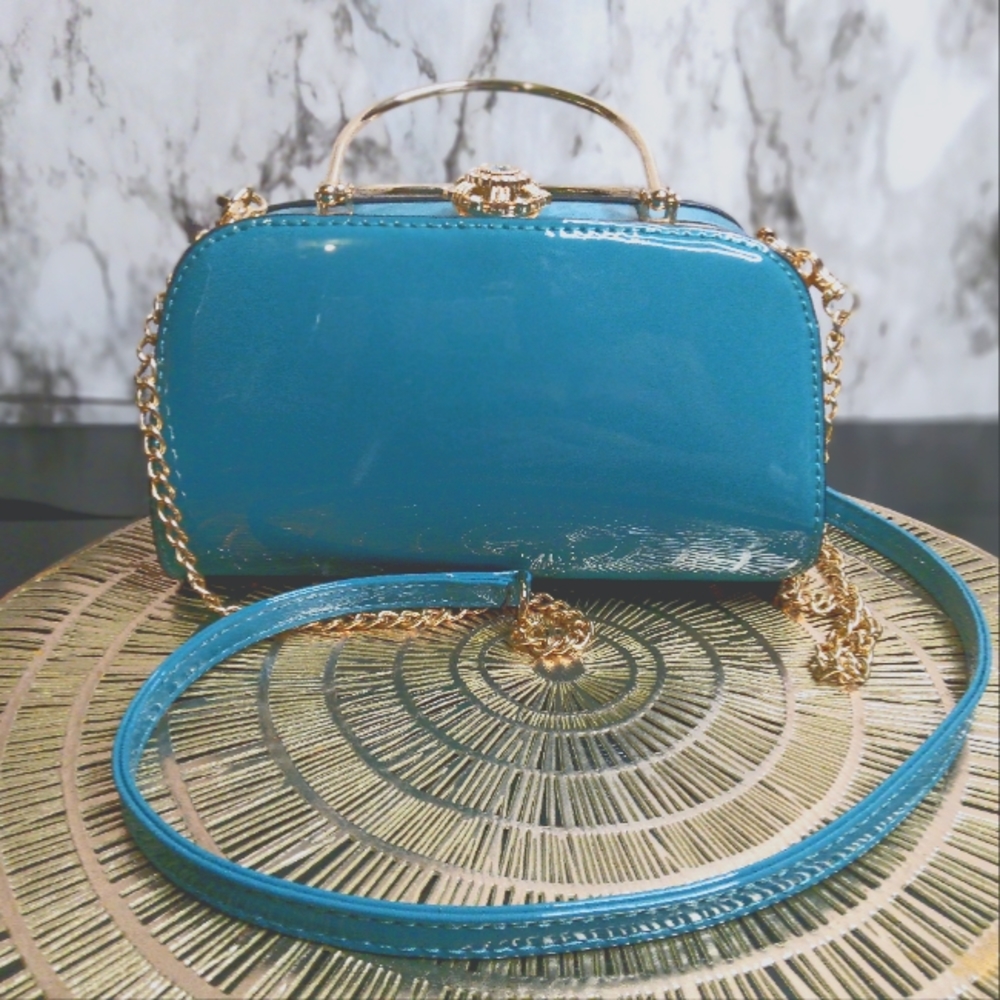Teal Patent Leather Crossbody Purse